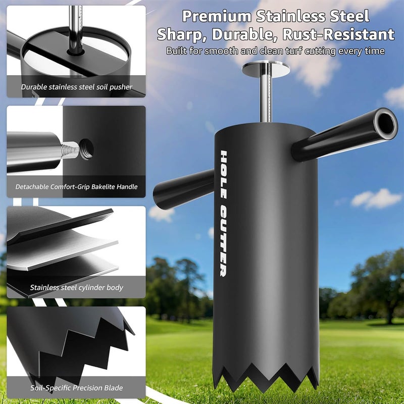 GYACS Portable Golf Hole Cutter – 4" & 6" Stainless Steel Golf Cup Cutter with Built-in Soil Pushing Rod – Ideal for Backyard Putting Green & Lawn - Image 4